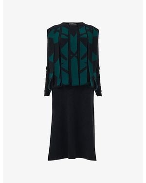 eem Jacquard-Fringe Knitted Midi Dress - Green