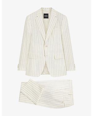 BOSS Pinstriped Slim-Fit Wool-Blend Suit - White