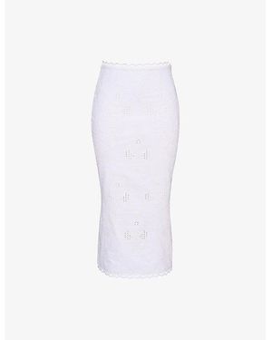 House Of Cb Antonie Broderie-Anglaise Slim-Fit Cotton Midi Skirt Xs (A-C Cup) - White