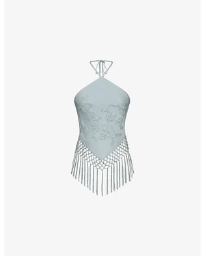 House Of Cb Sareena Hand-Embellished Halter-Neck Woven Top - Blue