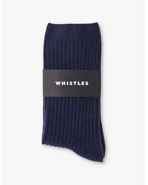 Whistles Ribbed-Knit Cashmere Socks - Blue