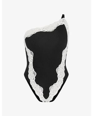 Savage x Fenty Swirly Girly Lace-Trim Woven Teddy - Black