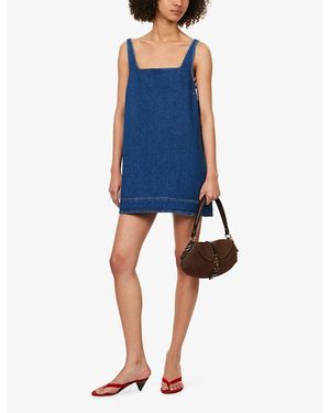 denim fit and flare mini dress Denim Sleeveless Flared Mini Dress – self-portrait-US