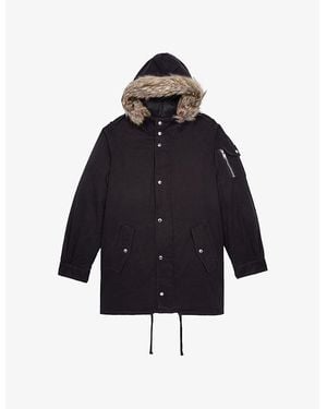 The Kooples Contrast-Trim Relaxed-Fit Padded Cotton Parka - Blue