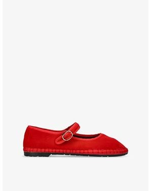 Flabelus Mellark Tonal-Piping Velvet Mary Jane Flats - Red