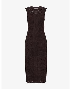 ME+EM Open-Knit Crochet Cotton Midi Dress - Black