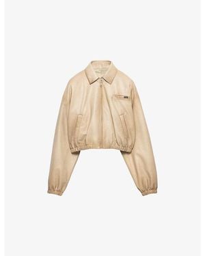 Prada Cropped Nappa Leather Jacket - Natural
