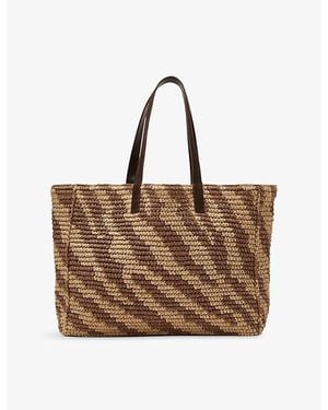 Reiss Rosie Raffia-Effect Zebra-Print Tote Bag - Brown