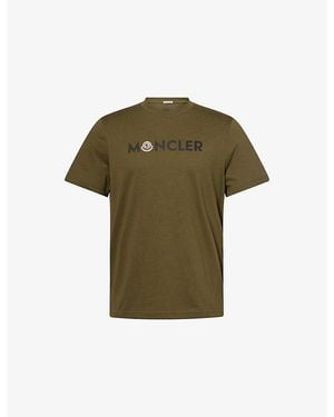Moncler Brand-Badge Logo-Print Cotton T-Shirt - Green