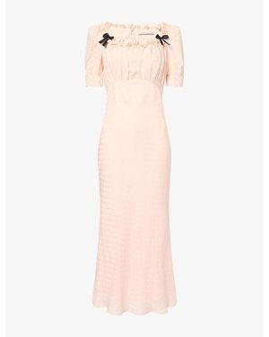 Alessandra Rich Printed Square Neck Silk Maxi Dress - Pink
