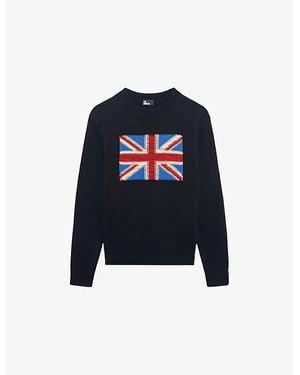 The Kooples Flag-Embroidered Regular-Fit Cotton Sweatshirt - Blue