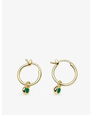 Missoma May Birthstone Mini Charm 18Ct Plated Brass And Onyx Hoop Earrings - Metallic