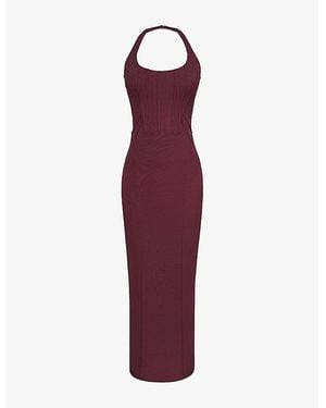 House Of Cb Lusilla Halterneck Stretch-Mesh Midi Dress Xs (A-C Cup) - Purple