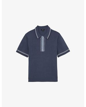 Reiss Rothwell Short-Sleeved Knitted Polo Shirt - Blue