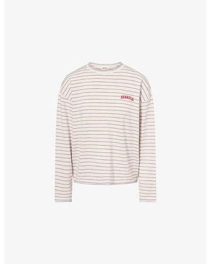 ADANOLA Varsity Knit Roll Hem Stripe Sweatshirt - White