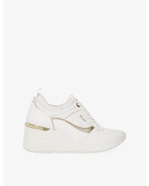 Dune Elarah Leather Wedge Trainers - White