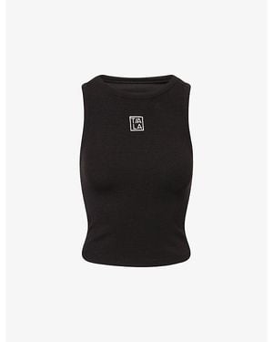 WE Are Tala 365 Ribbed Logo Racer Stretch-Woven Top - Black