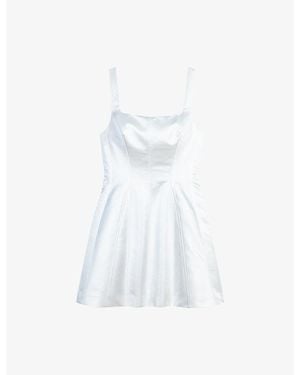 Maje Square-Neck Flared-Skirt Satin Mini Dress - White