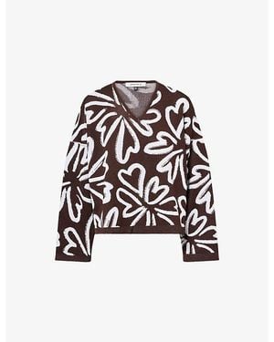Yasmina Q Amani Floral-Print Cotton-Knit Jumper - Black