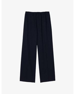 Sandro Elasticated-Waist Wide-Leg Stretch Wool-Blend Trousers - Blue