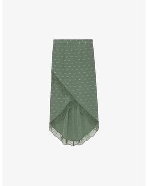 Zadig & Voltaire Jeudie Lace-Embroidered Jacquard Silk Midi Skirt - Green