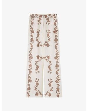 Claudie Pierlot Floral-Print Wide-Leg Woven Trousers - Natural
