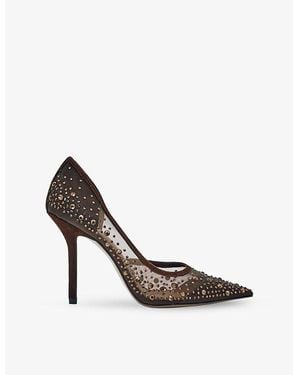 Reiss Emily Leather And Mesh Heeled Courts - Brown