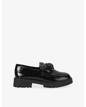 Kurt Geiger Eagle Crystal Patent-Leather Loafers - Black