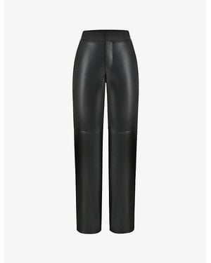 House Of Cb Omaria Wide-Leg Mid-Rise Pu-Leather Trousers - Black