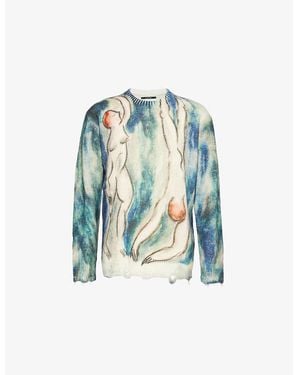 Song For The Mute Abstract-Print Long-Sleeves Oversized Knitted Jumper - Blue