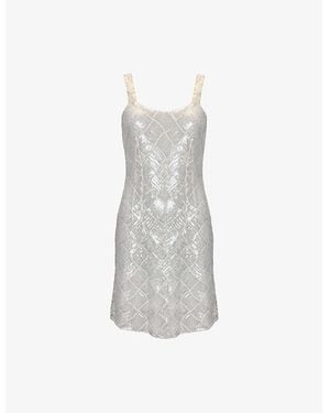 Ro&zo Square-Neck Sequin-Embellished Stretch-Woven Mini Dress - Grey