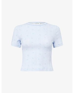 Lounge Underwear Pointelle Short-Sleeve Cotton-Jersey Pajama Top - Blue