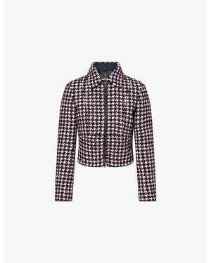 ME+EM Houndstooth Cropped Knitted Jacket - Purple