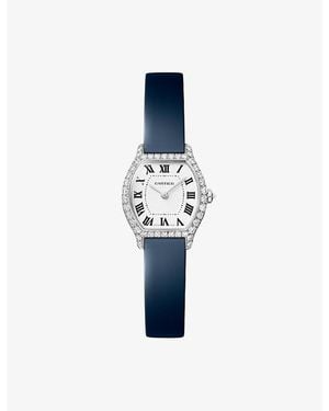 Cartier Tortue Mini Model 18Ct- 0.04Ct Brilliant-Cut Diamond And Leather Strap Quartz Watch - Blue