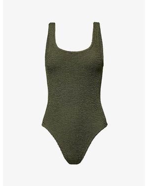 Hunza G Square-Neck Seersucker Swimsuit - Green
