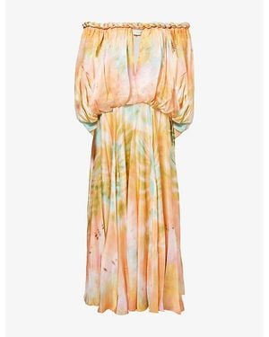 Zimmermann Luna Twist Billow-Sleeve Silk Gown - Metallic