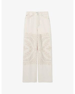 Claudie Pierlot Wide-Leg Embroidered Denim Jeans - White