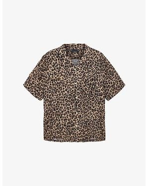 AllSaints Leopardone Hawaiian-Collar Short-Sleeve Linen And Cotton-Blend Shirt - Brown