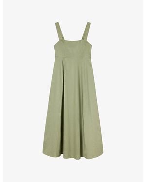 Whistles Strappy Square-Neck Cotton Midi Dress - Green