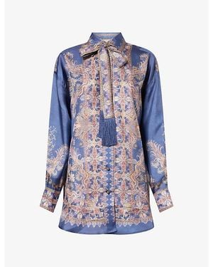 Zimmermann Valiant Printed Silk Shirt - Blue