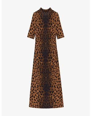 Ro&zo Leopard-Print High-Neck Jersey Maxi Dress - Brown