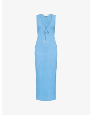 Cheap Monday Monte Carlo Plunge Tie-Front Knitted Maxi Dress - Blue