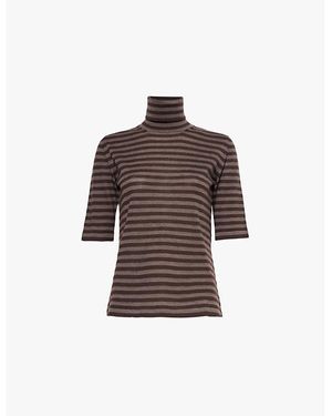 Max Mara Hazelnut Vadius Striped-Print Wool Top - Brown