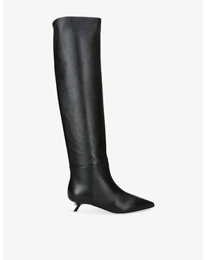 ALEVI Debby 35 Leather Kitten-Heel Knee-High Boots - Black