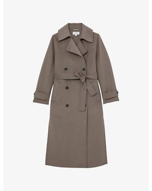 Reiss Luna Double-Breasted Wool-Blend Coat - Brown