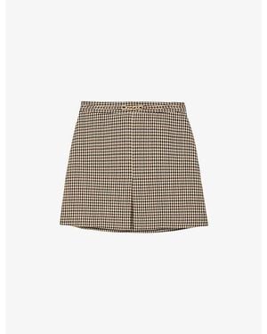Reiss Beatrix Checked Wool-Blend Mini Skirt - Natural