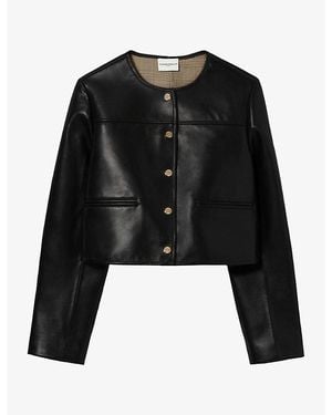 Claudie Pierlot Boxy Round-Neck Leather Jacket - Black