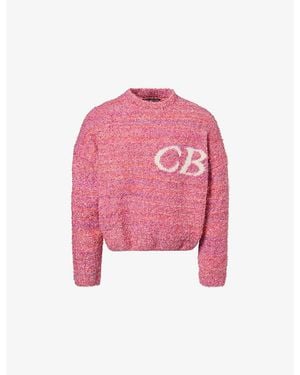 Cole Buxton Intarsia-Logo Bouclé Wool-Blend Sweater - Pink