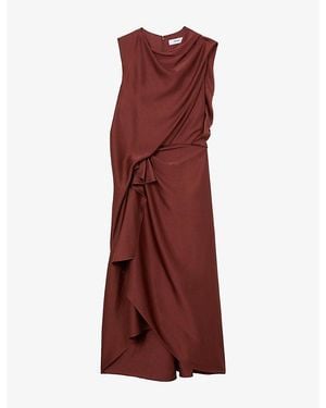 Reiss Mabel Sleeveless Frill-Detail Satin Midi Dress - Red