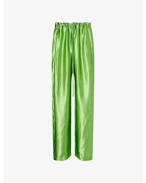 KHAITE Rohen Drawstring Satin Trousers - Green